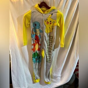 Pokemon Kids Footie Pajama - Yellow and Gray Pikachu Boys 10 Fleece